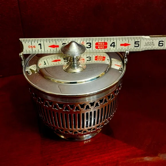 Reed & Barton Sugar Basket w/ Cobalt Blue Glass Insert and Lid